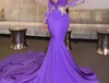 Afrique noir fille violet robes de bal 2021 Sexy col en V profond dentelle perlée appliques robe de soirée manches longues robe de soirée formelle AL7297S