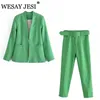 Wesay Jesi Dames Office Pak Fashion Blazer Pantsuit Simple Solid Color Collar Lange Mouw + Broek 2 Stuk Set 220315