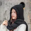 Beanie/Skull Caps Little Hat 2021 Winter One-Piece Scarf Plus Velvet Warm Korean Fashion Joker Face Protection Sticked Ladies1