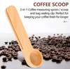 2 In 1 Wood Coffee Scoop With Bag Clip Tablespoon Solid Beech Wooden Measuring Tea Bean Spoons Coffee Bags Sealer