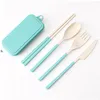 Wheat Straw Folding Cutlery Set Collapsible Portable Reusable Knife Fork Spoon Chopsticks Kits for Student Camping RRE13053