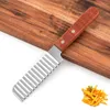 Stainless Steel Crinkle Potato Cutter with Wood Handle choose tools French Slicer Blade Vegetable Salad Chopping Knife for veggies cutting fruit potatoes