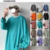 15 Colors Korean Fashion ONeck Mens T Shirts Casual 100% Cotton Long Sleeve Basic Tee Shirts 4XL 5XL 201116