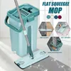 1Set Platte Knijpmop en Emmer Handwringende Vloerreinigingsmop 360 Rotatie Automatische Spinmop Pads Nat Droog Gebruik LJ2011888389