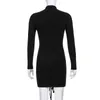 HEYounGIRL Tie Up Bandage Black Bodycon Dress Autumn Basic Long Sleeve Knitted Mini Dresses Ladies Skinny Casual Winter Fashion 211221