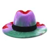 Fashion New Men Women Tie-dyed Felt Jazz Fedora Hat with Black Ribbon Band Wide Brim Fascinator Multicolor Panama Party Formal Hat326y