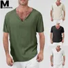 Moomphya Men clothes 2020 Linen Casual V Neck short sleeve t-shirt men Comfortable Loose style t shirt Summer plain tshirt