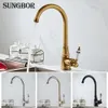 Faucet de cozinha antiga escovado porcelana alça torneira quente misturador frio bacia torneira luxo torneira 360 giratória cf-9098f t200710