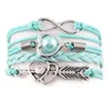 Infinity Fashion Leather Handcuffs Love Heart Pearl An Arrow Charm Pink Friendship Antique Braided Wristband Bracelet