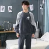 MELIFLE Winter Warm Men's Velvet Pajamas Set Fashion Soft Flannel Sleepwear Suits for Man Atoff Home Plush Loungewear Nightwear 201111