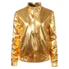 Zilver Metallic Coated Bomber Jacket Dames Shiny Night Club Baseball Varsity Jacket Womens Rits voorkant Mandarijn Kraag Jassen1