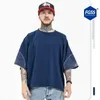 T-shirts pour hommes Tide Br Hirata Kapital T-shirt à manches courtes pour hommes et femmes en coton teint bleu brodé col rond 5 manches
