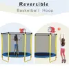 エンクロージャー、バスケットボールのフープとボールが含まれている子供のための5.5フィートのトランポリン屋外の屋内ミニ幼児トランポリン