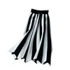 Falda de punto para mujer Color rayado Bloqueado Otoño Cintura alta Elástico A-Line Big Swing Faldas Japón Harajuku Falda femenina LS147 201111