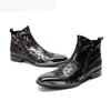 POP Men Boots Super Star Men Leather Ankle Boots Men Black Pointed Metal Tip Party and Wedding botas hombre, Big US6-12