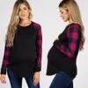 2020 Automne Casual Femmes Enceintes Vêtements de maternité à manches longues Plaid Tops d'allaitement T-shirt d'allaitement Vêtements de grossesse LJ201118