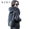 giacche di pelle di pecora da donna cappotto in vera pelle nera genuina collo di lana di volpe femminile sottile top da moto caldo 201030