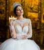 Dubai Arabic Plus Size Ball Gown Wedding Dresses Lace Applique Long Illusion Sleeves Pleated Wedding Dress Bridal Gowns vestidos de noiva