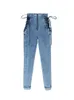 Yüksek Bel Skinny Jeans Orta Sokak Moda Ince Tayt Kadın Seksi Elastik Yan Çapraz Kravat Mavi Siyah Kalem Pantolon LJ200808