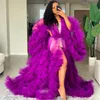 2023 Maternity Dress for Photoshoot Babyshower Pregnant Orange Pink Prom Dresses Purple Ruffles Tulle Long Sleeves Evening Dress Cape Wraps