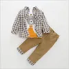 Conjuntos de três partes para bebê meninos conjuntos de roupas primavera outono crianças manga comprida camisa xadrez + t-shirt + calça crianças casual conjunto de roupas menino roupas
