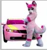 2019 Hot koop Lange Bont Fursuit Wolf Vos Roze Husky Hond Mascotte Kostuum Pak Volwassene