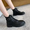 Woman Rock Shoes Round Toe Lolita Boots Women Mid Calf Ladies Rubber Autumn Low PU Slip On Rome
