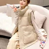 Women Winter Vest Parkas Autumn Winter Big Pocket Hooded Warm Casual Sleeveless Big Pockets Waistcoat Jacket For Women 201031