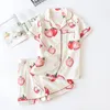 Cotton Thin Pajamas Ladies Summer Shortsleeved Shorts Home Costumes Nightwear Printed Fresh Loose Suit Ropa De Dormir Mujer T200429