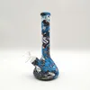 DHL Camouflage colorful Silicone Bong water Pipe Mini Silicone Beaker Bong Cartoon Printing Water Smoking Pipes with Silicone Downstem & 1