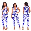 Autumn Hot Sexy Print Bodycon Jumpsuits Women Deep VNeck Sleeveless Jumpsuits Ladies Lace Up Long Jumpsuits T200509