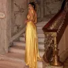 Modest Yeni Moda Seksi Ucuz A Hattı Gelinlik Modelleri Anahtar Deliği Boyun Yüksek Yan Bölünmüş Kat Uzunluk Backless Resmi elbise Parti Abiye Giyim