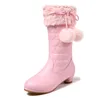 Spot girl boots winter Korean version of the Princess High Heeled Cotton Boots kids sweet fur high kids boots girls LJ201201