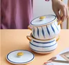 Bol à double oreille peint à la main Dutch Ovens petit-déjeuner en céramique avec couvercle bols à soupe ménagers créatifs et simples tasses à ragoût de nid d'oiseau