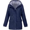 S-5XL 플러스 사이즈 솔리드 컬러 야외 재킷 후드 비옷 바람 자켓 방수 비 재킷 긴 코트 여성 윈드 브레이커 D25 201030