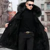 Homem parka inverno elegante jaqueta longo streetwear russo 7xl real casaco de pele natural colar de pele de guaxinim capuz casaco quente grosso 20118