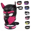 Fetish Padded Bdsm Bondage Latex Rubber Dog Hoods with Collar Neck Harness for Master Servant Role Play Erotic Mask Costumes