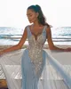 Splendido come sky Blue Mermaid Evening Dresses Deep V Neck Veso da sera in rilievo in rilievo da sera in rilievo