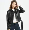 FTLZZ nouveau automne femmes Pu cuir veste femme fermeture éclair ceinture manteau court femme noir Punk Bomber Faux cuir Outwear 201214