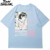 Men Streetwear Hip Hop Tshirt Anime Girl Smoking Letter Print T-Shirt Harajuku Cotton Summer Short Sleeve T Shirt Black 220312