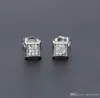 3 rad Micro Pave Bling Square Stud örhängen för män Kvinnor Guldpläterade isade ut kubiska zirkoniume CZ Stone Screw Back Earrings Gift NE311K