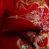 Gold Loong Phoen Embroidery Bedding Set Luxury Red Wedding Princess Duvet Cover Sheet Bed Linen Pillowcases Cotton Home Textile1