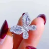 INS TOP SELL Luxury Jewelry Butterfly Ring 925 Sterling Silver Full White Topaz Cz Diamond Gemstones Women Wedding Bow Ring for LO5924332