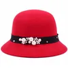 2021 New Pearl accessories Jazz hat wool Fedoras cap Basin of dome woolen cloth hat female cloth Basin cap free shipping