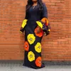 Afrikaanse losse vrouwen plus size flare mouw bloemen print A-lijn jurk lange maxi vrouwelijke jurken gewaad vestioden elegante LJ200818