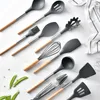 12 stycken matlagningsverktyg Set Siliconewood Handle Kitchen Cooking redskap med förvaringslåda Turner Tongs Spatula Soup Spoon T200323