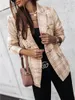 Abiti da donna Blazer STYLISH LADY Blazer stampato a quadri 2021 Autunno Donna Manica lunga Doppio petto con intaglio Chic Elegante Capispalla per ufficio