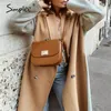 Simplee Élégant Camel Femme Laine Manteau Long Causal Hiver Mode Femmes Manteaux Veste High Street Split Chaud Manteau d'automne 210218