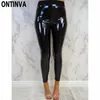 Black Wetlook Push Up Leggings para Mujer Slim Shinny Cintura alta Legins Femme Otoño Invierno Faux Leather S M L XL Mujer Hot Pant LJ201104