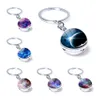 Glow In The Dark Solar System Planet Earth Keyring Party Favor Galaxy Nebula Luminous Keychain Moon Earth Sun Double Side Glass Ball Key Chain 8*2cm